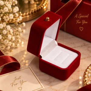 Red suede ring box