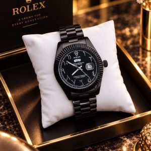 Engraved Rolex Arab black face watch