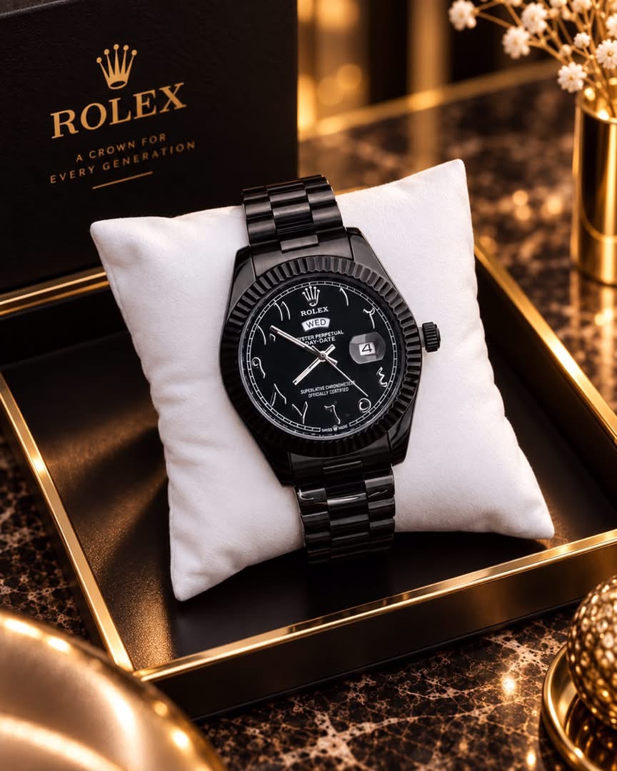 Engraved Rolex Arab black face watch
