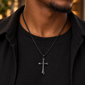 Black cross necklace 002