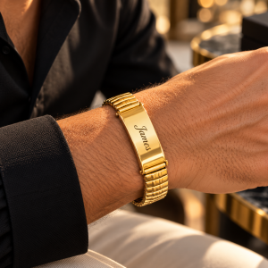 Engraved gold stretchy bracelet 022
