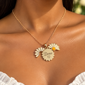 Engraved Gold sunflower necklace