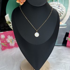 Gold white necklace 008