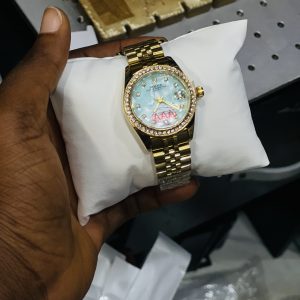 Gold blue presidential female face watch