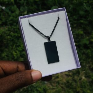 Engraved black square necklace