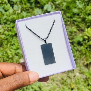 Engraved black square necklace