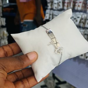 Engraved silver rose bracelet