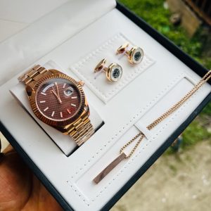 Brown rose gold ice face Rolex male combo comes with exact box 007