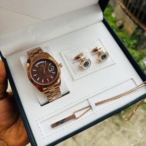 Brown rose gold ice face Rolex male combo comes with exact box 007