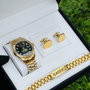 Engraved gold black face presidential Rolex male combo comes with exact box 013