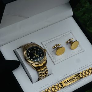 Engraved gold black face presidential Rolex male combo comes with exact box 013