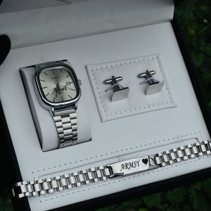 Engraved silver Casio male combo comes with exact box 015