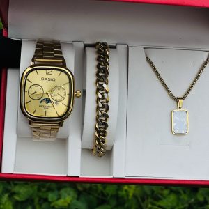 Casio gold face male combo comes with exact box 019