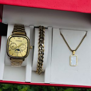 Casio gold face male combo comes with exact box 019
