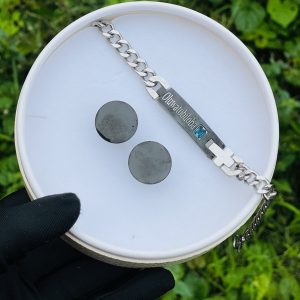 Engraved silver black blue gemstone male combo no box 021