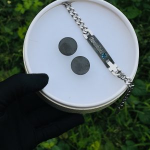 Engraved silver black blue gemstone male combo no box 021
