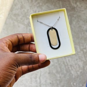 Engraved silver and black necklace 012