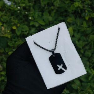 Engraved black cross necklace