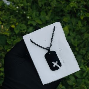Engraved black cross necklace