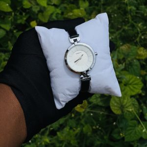 Rebirth white face black strap watch