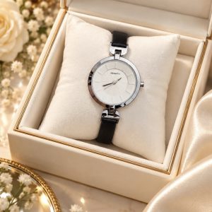 Rebirth white face black strap watch