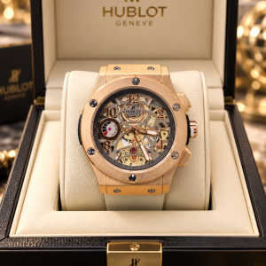 Gold Hublot rubber strap watch