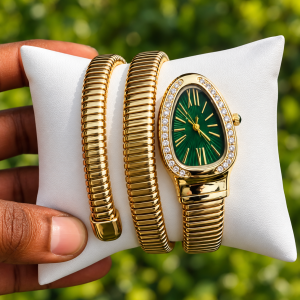BVLGARI gold green face spiral watch