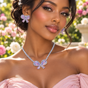 Pink bow tie crystal set