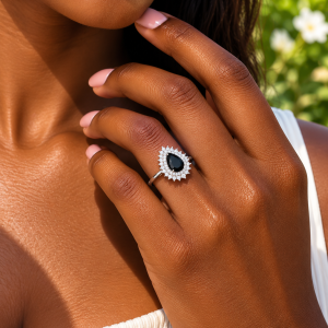 CM silver black ring 024 1pcs size 7