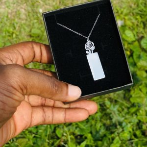 Engraved silver rose necklace