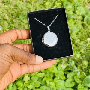 Engraved silver circle picture locket