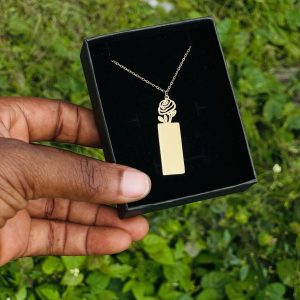 Engraved gold rose necklace