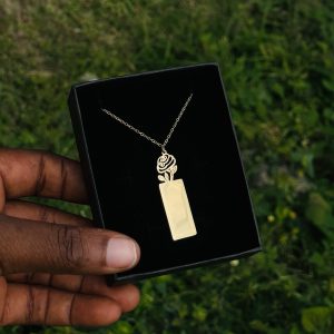 Engraved gold rose necklace