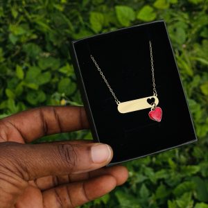 Engraved red drop necklace