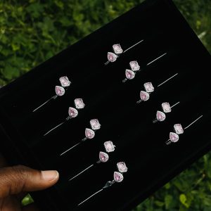 CM silver pink square oval shape ring 035 1pcs