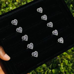 CM silver pink heart shape ring 046 1pcs size 6