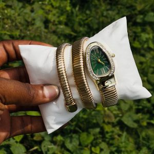 BVLGARI gold green face spiral watch