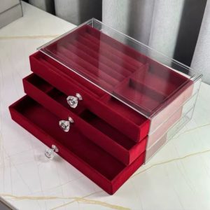 Red suede jewelry organizer